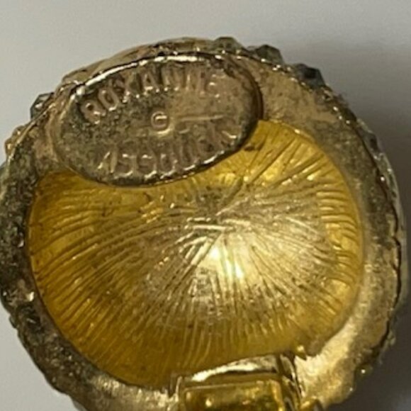 Vintage Roxanne Assoulin Amber Glass & Crystal Dangle Gold Tone Clip Earrings - Picture 4 of 9